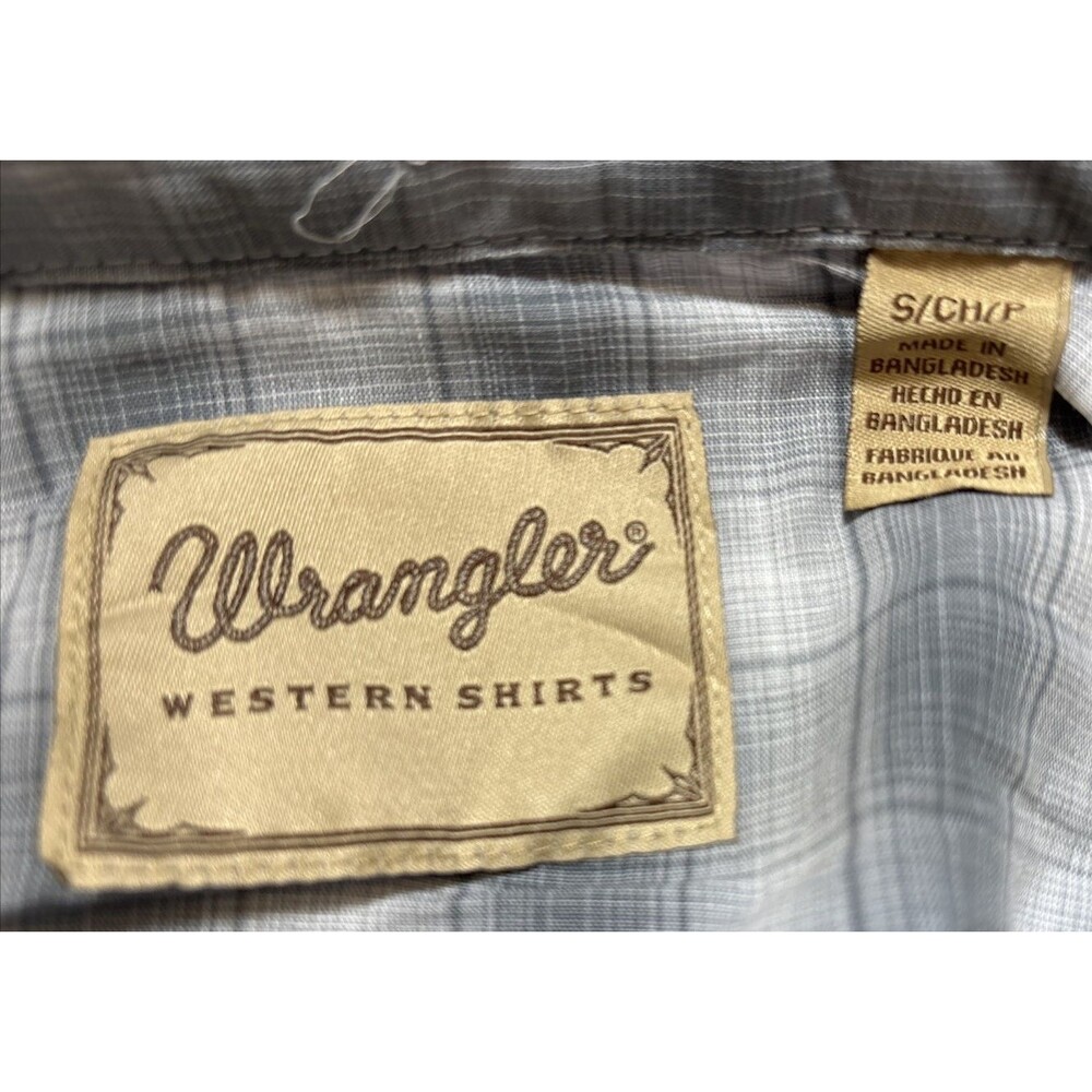 Wrangler Western Cowboy Pearl Snap Long Sleeve Gray/White Plaid Shirt S NEW
